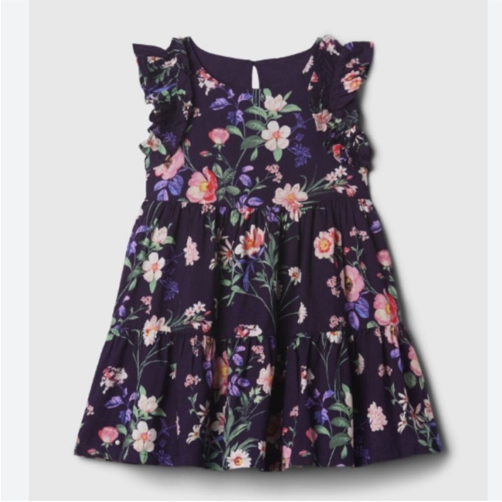 Gap, navy blue multi floral, Flutter Floral Dress, 3 YRS